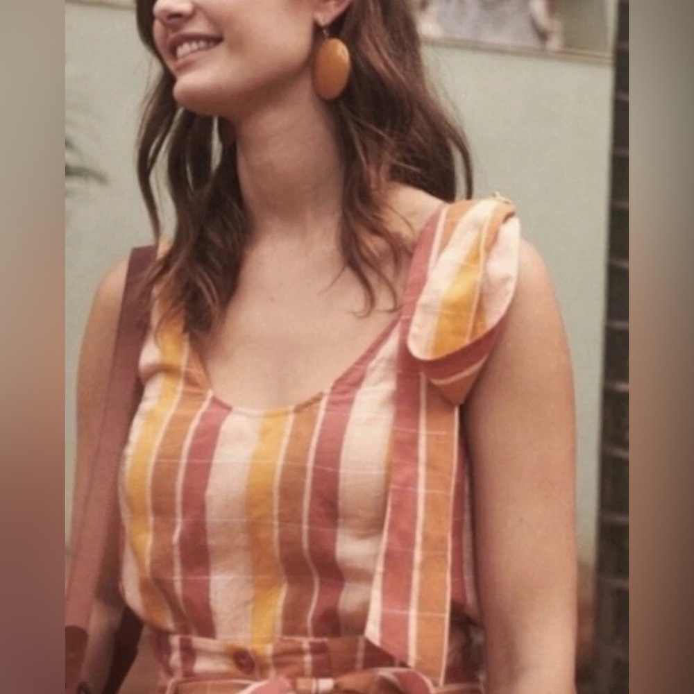 Sezane Rio Top 36 (US 4) Casual Metallic Pink Saffron Striped Button Blouse